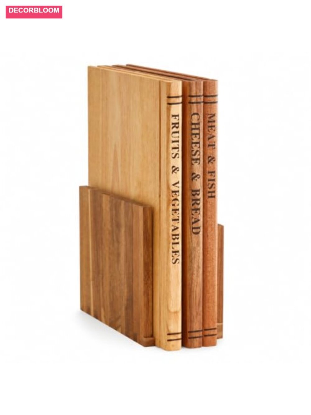 Book Cutting Board Set of 3 Acacia Wood Chopping Boards Stand Kitchen